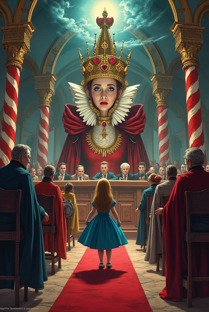  The trial of the Queen&#39;s heart                      | Alice attends an unfair trial presided over by the Queen of Hearts, which demonstrates the disorder and tyranny of the kingdom.  |
It only generates the image of judgment
