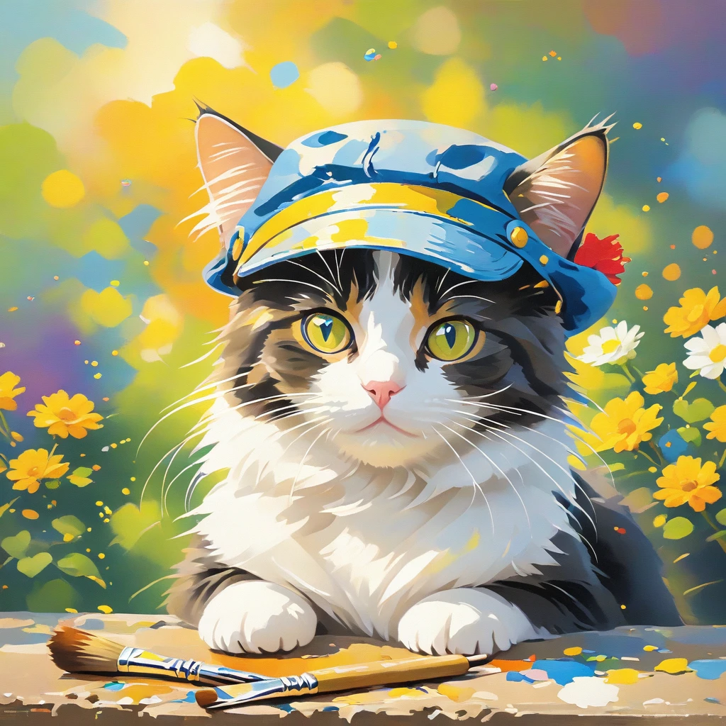 Cat in a painter's hat