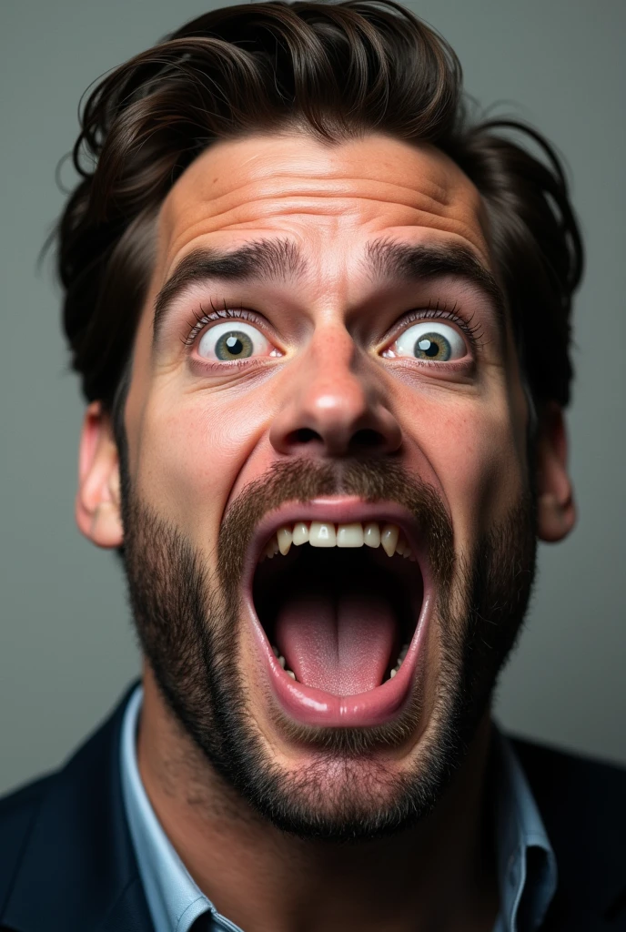 Henry Cavill, very surprised face,open mouth, crazy,