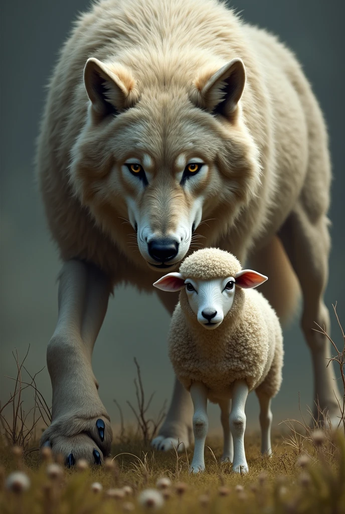 A sheep in the sheep face the wolf appear the body sheep