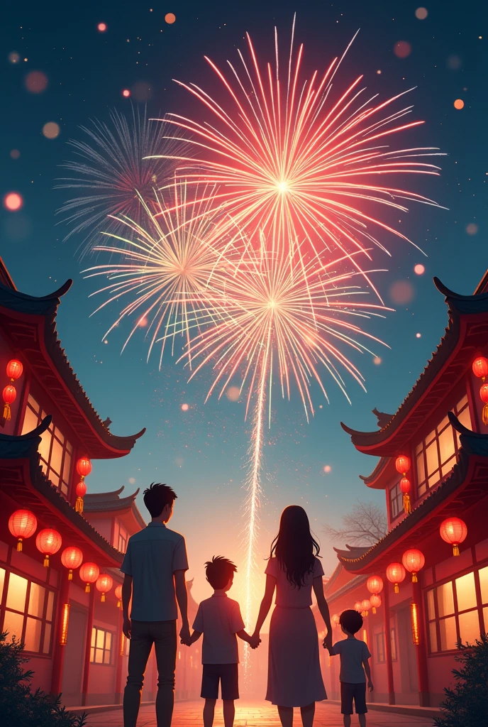 chinese new year with simple fireworks