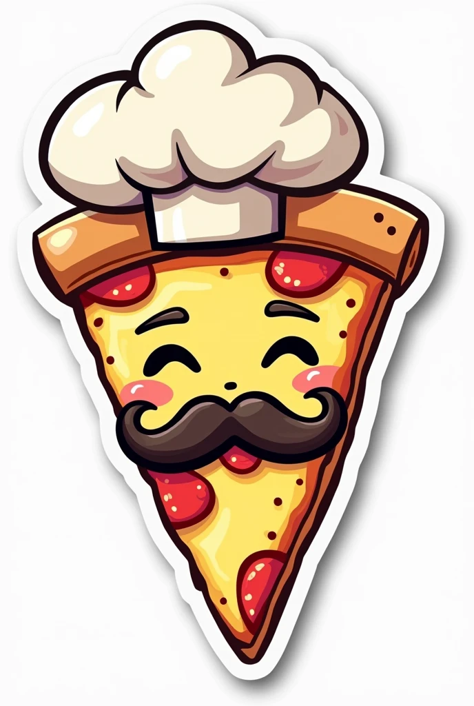 Sticker of a slice of pizza with a mustache and a chef&#39;s hat Not cute Not anime
