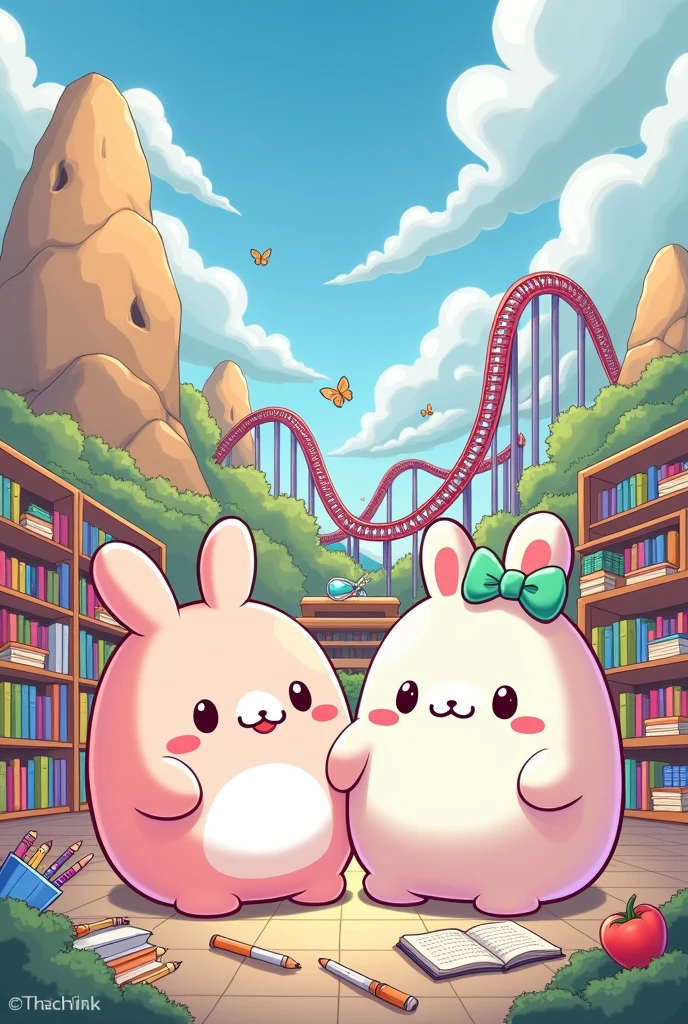 girly squishmallows drawing with school accessories (Giant rock, rollercoaster,)
