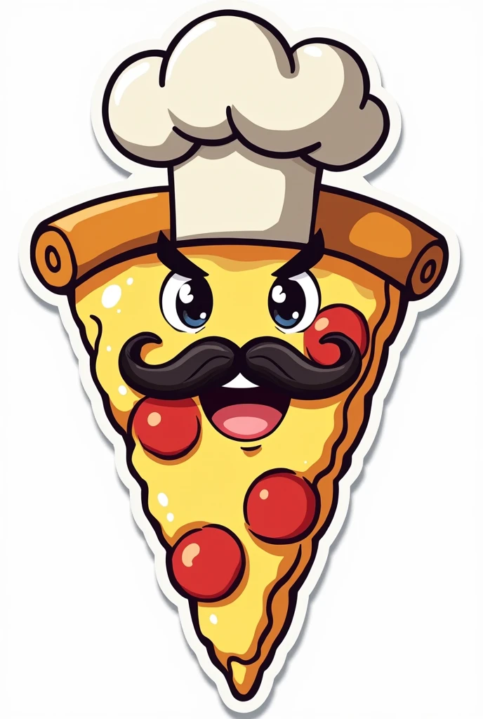 Sticker of a slice of pizza with a mustache and a chef's hat Not cute Not anime