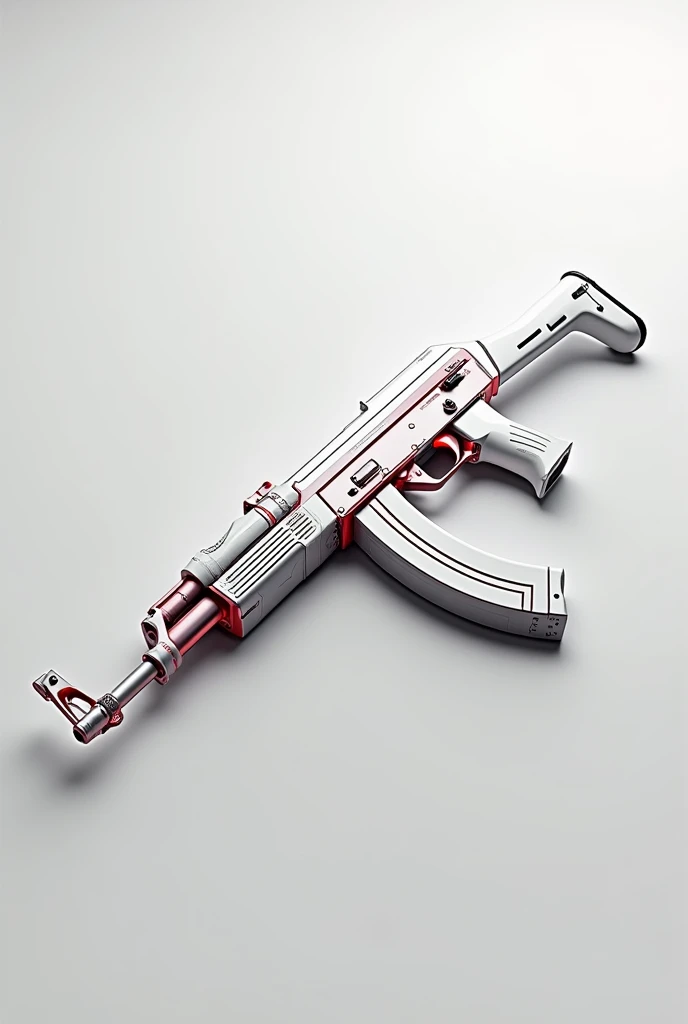 Create an image of an ak47 in white with red details