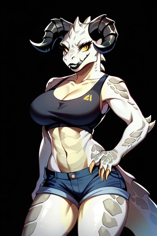 Solo, score_9,score_8_up,score_7_up, source_anime, aegis, kemono style, aegis, Anthro reptile girl, snout, green scaled skin, yellow eyes, black lips, black ram horns, tail, black lips, tall, Anthro deathclaw from fallout, deathclaw girl, (best quality), (4k), bulletproof vest, holding a rusty gun, blue shorts, in a ruined city, looking at viewer, (((Masterpiece))), ((4k)), (best body), Solo, score_9,score_8_up,score_7_up, kemono style, Anthro deathclaw from fallout, Anthro reptile girl, snout, green scaled skin, gold eyes, black lips, black horns, black ram horns, athletic body, smiling, wearing brown laced tank top, pov, pov she is holding viewers face, pov she is holding viewer, simple grey background 