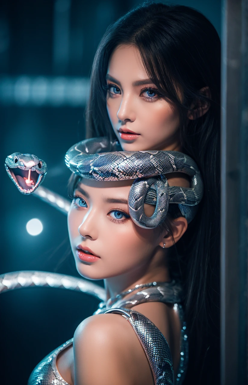 Knight girl. Fire eyes. Silver snake.