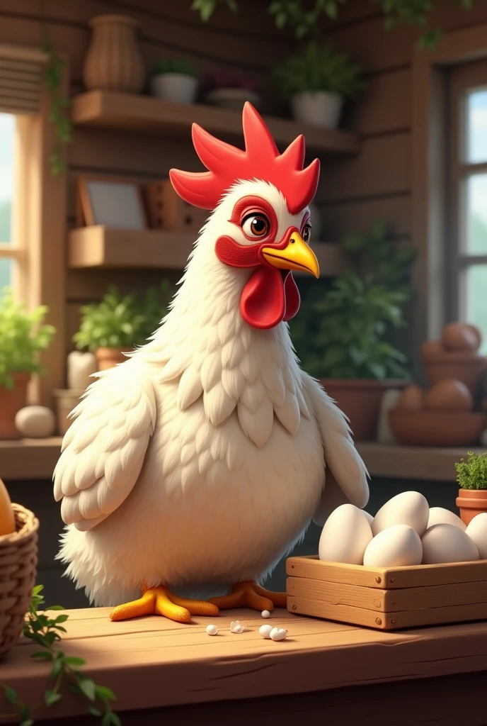 hen selling eggs in a store


