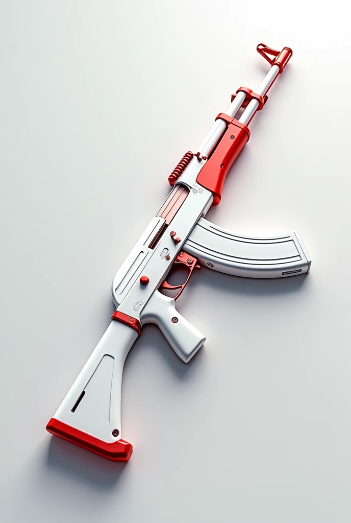 Create an image of an AK47 in white with red details to make it more realistic.