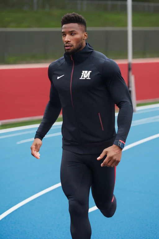 A track and field athlete in stylish track and field clothing, um athlete man de atletismo toca na cabeça, athlete man #man wears athletic 100 meters