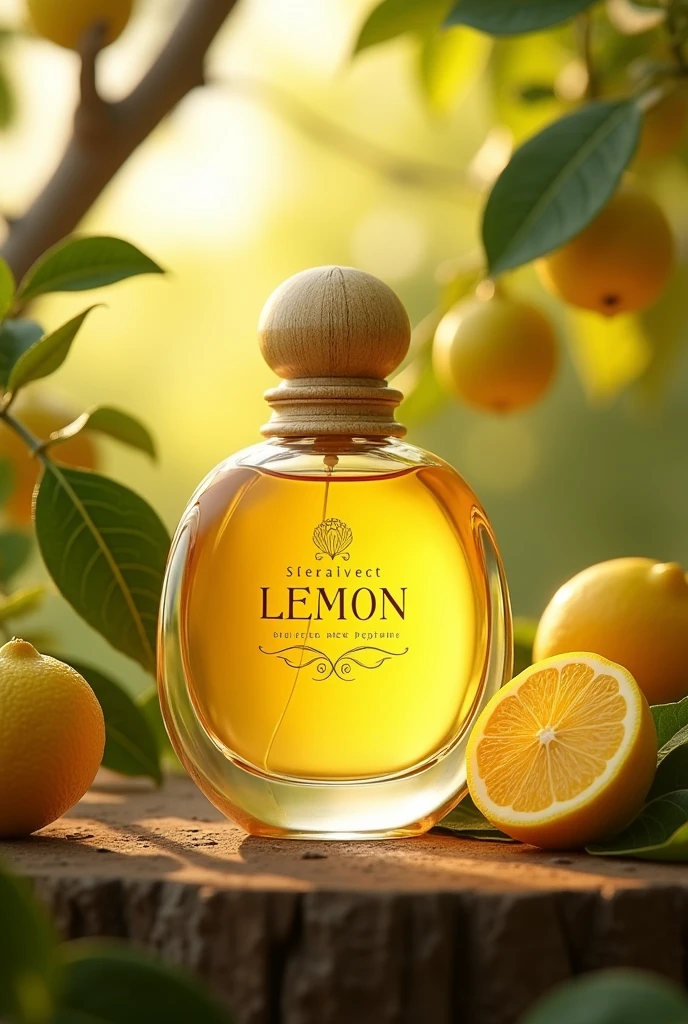 Image of a conceptual Sicilian lemon perfume bottle