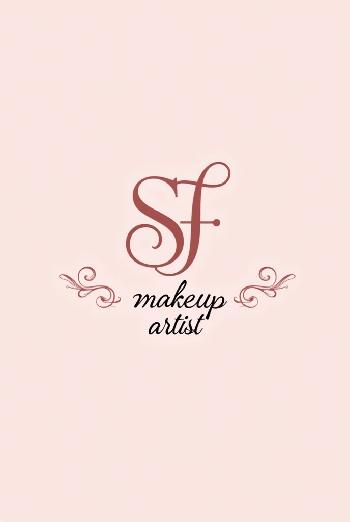 Makeup profile logo for instagram, pink background with delicate sf in the middle, with flourishes written makeup artist underneath
