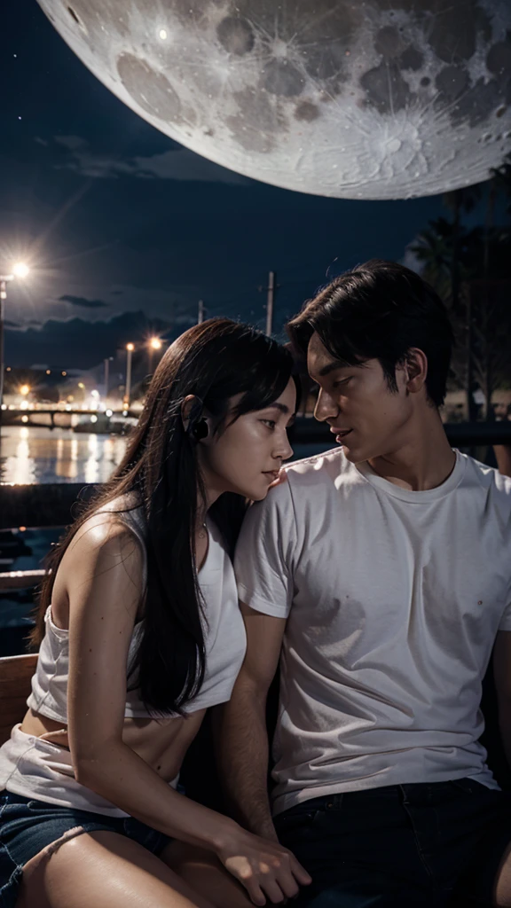 Couple watching the moon on an anime night