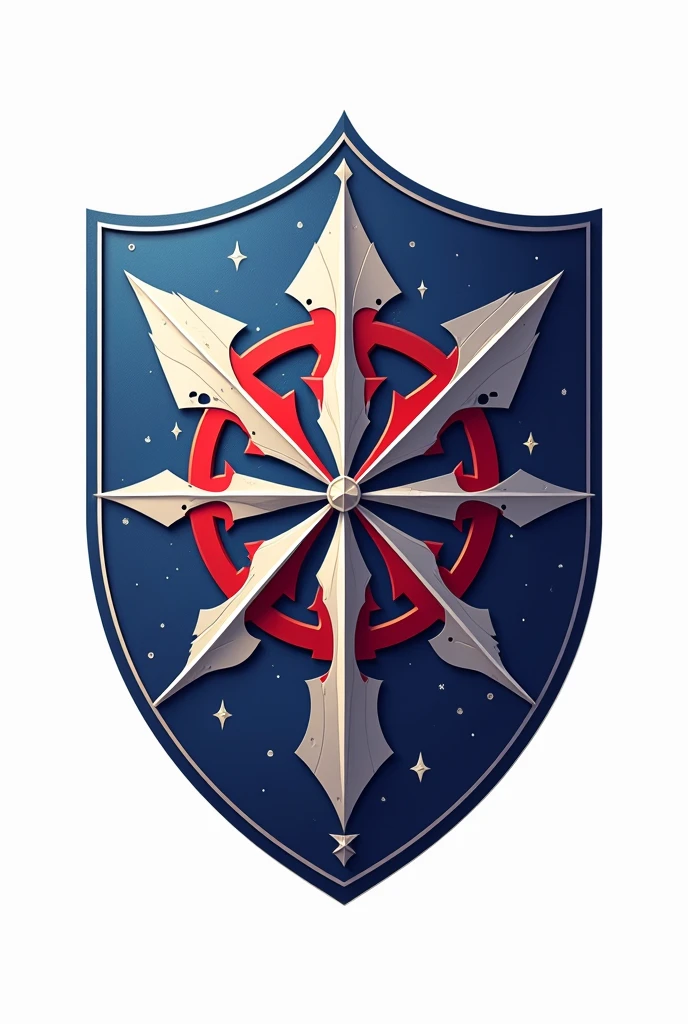 Create a soccer shield, that has the colors of white,blue and red and that represents wisdom and perseverance that has a white background