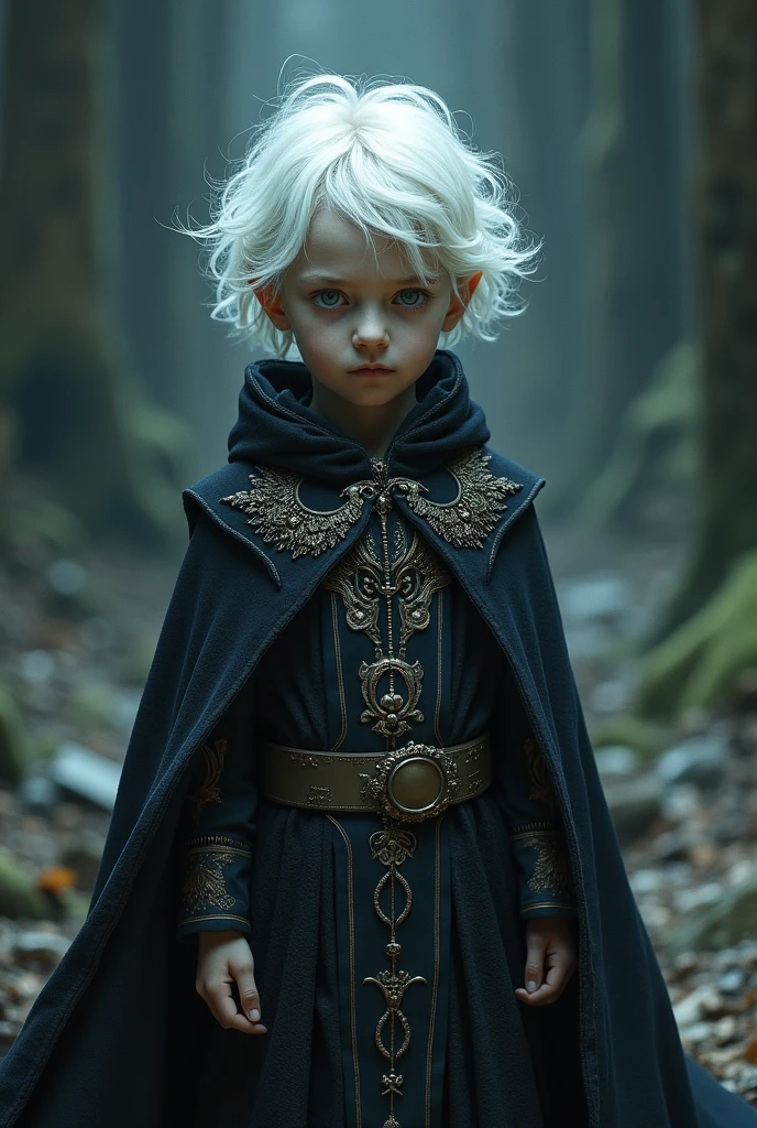 Abysal, white-haired, silver eyes, Demonkings clothing, 6 , boy