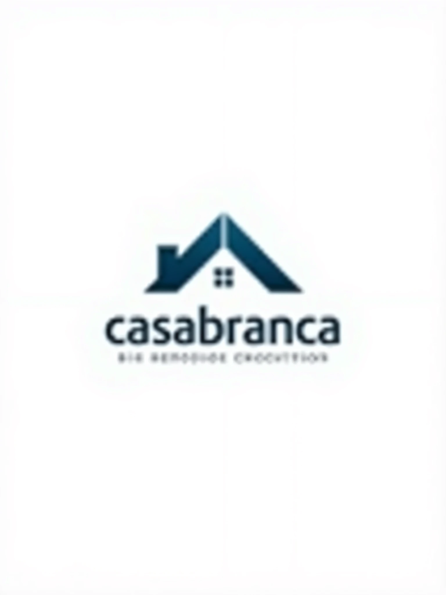Design a logo for a construction and renovation company named 'Casabranca'. The logo should feature strong, clean lines forming the outline of a house or building to represent expertise and technical precision. Use a white background to convey simplicity and cleanliness. Incorporate deep blue and dark gray colors, which evoke feelings of security and reliability according to color psychology. The company name 'Casabranca' should be displayed in a modern, bold font seamlessly integrated with the graphic elements to reflect dynamism and modernity --iw