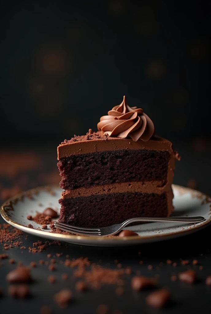 cinematic film still chocolate, chocolate cake, dark background, quality photo, moist texture, frosting, studio photo, slice . shallow depth of field, vignette, highly detailed, high budget, bokeh, cinemascope, moody, epic, gorgeous, film grain, grainy,see through clothes ,big breasts