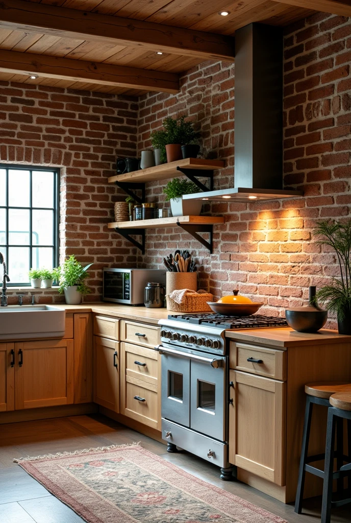 I would like to create a kitchen if the color of the facade is brick