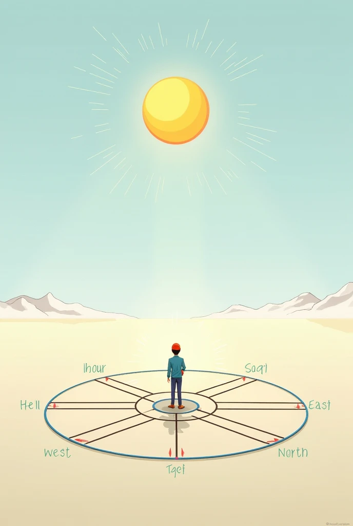 Cardinal points and showing on which side the sun rises and sets
