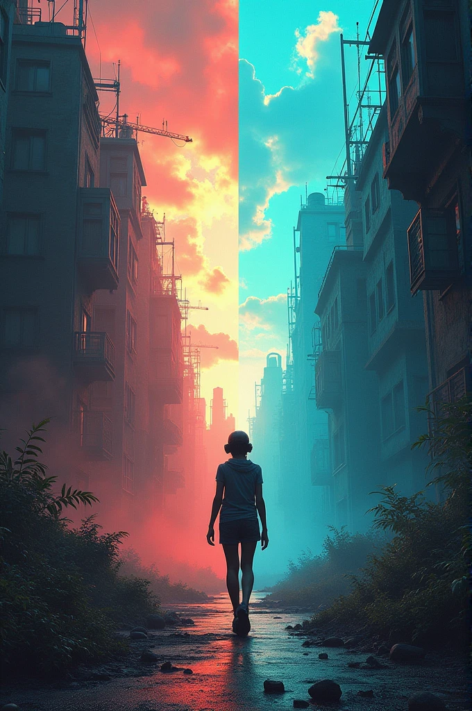 A transition between vibrant virtual reality and the desolation of Alex's real life.