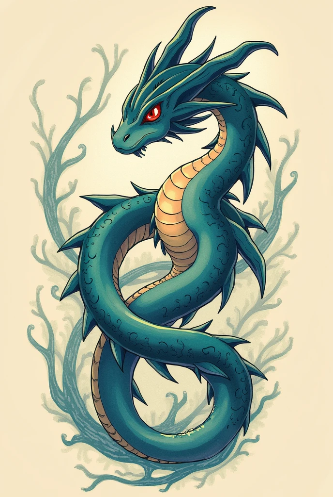 Tattoo template with the Pokémon Serpiroyal and Milotic, which are intertwined