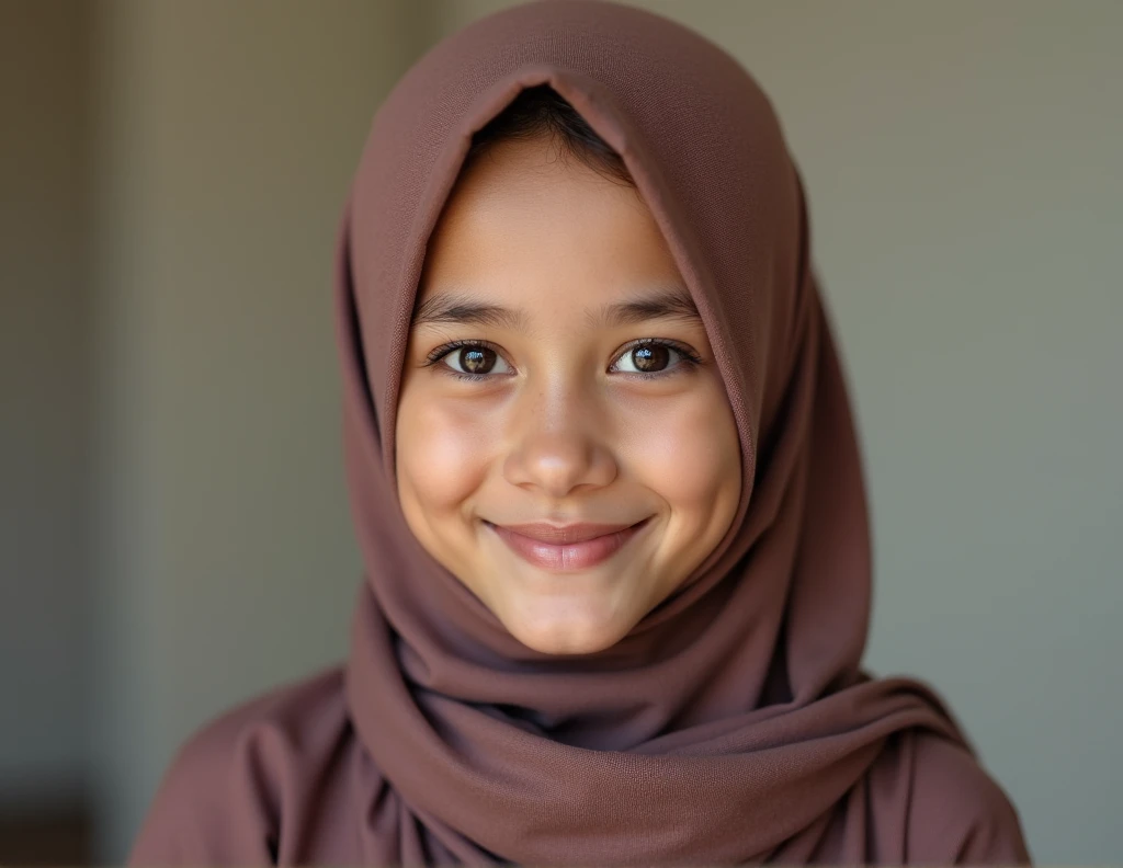 malaysian girl not wearing clothes, take off clothes, wearing a hijab, beautiful face smiles sweetly, small breasts