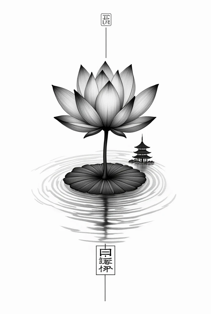 Tatouage fleur de lotus inspireration temple Japonais boudiste et samouraï sans couleur