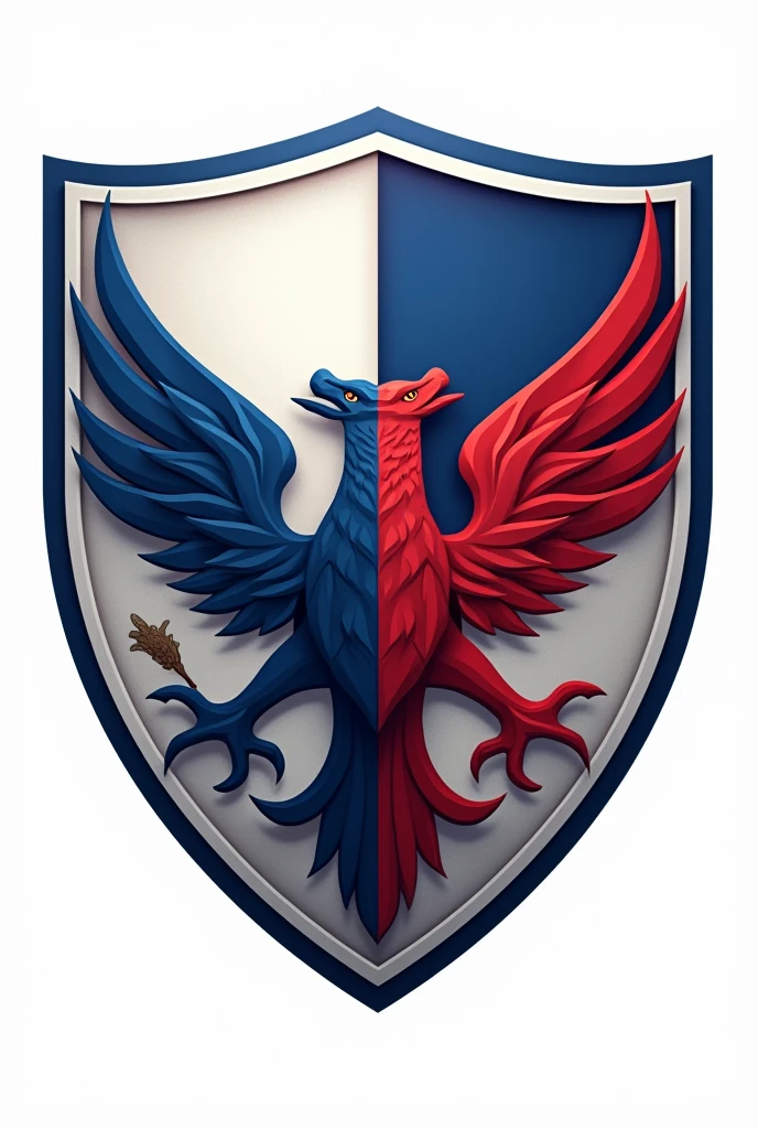 Create a soccer shield, that has the colors of white,blue and red and that represents wisdom and perseverance also that has a representative animal and has a white background