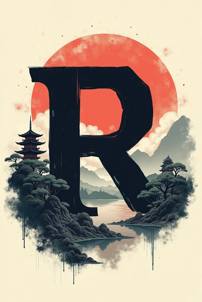 Letter R logo with a samurai style background