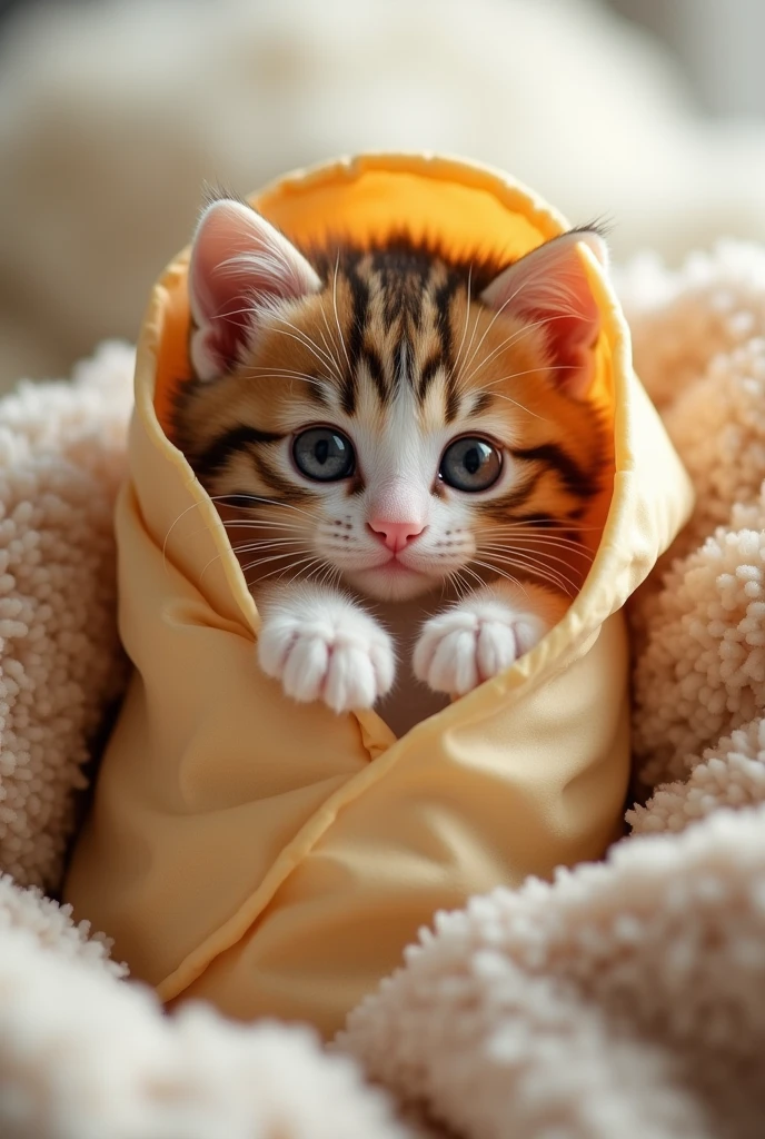 A fluffy kitten in a burrito!