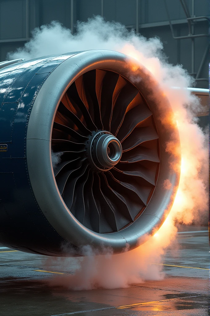 A picture of a jet engine producing high air pressure