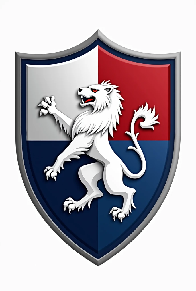 Create a soccer shield, that has the colors of white,blue and red and that represents wisdom and perseverance also that has a representative animal and has a white background