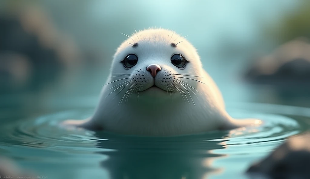 Photorealistic、high resolution、Front view、A cute seal is in the picture、No people、There are no humans