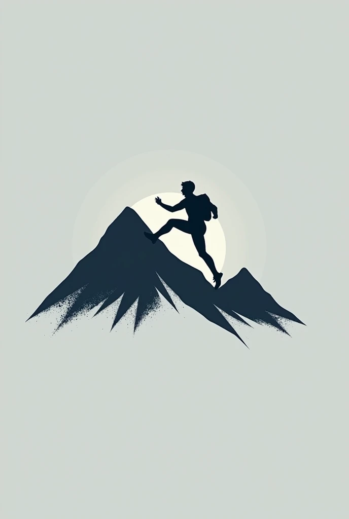 a minimalist logo containing mountains, a person running or climbing