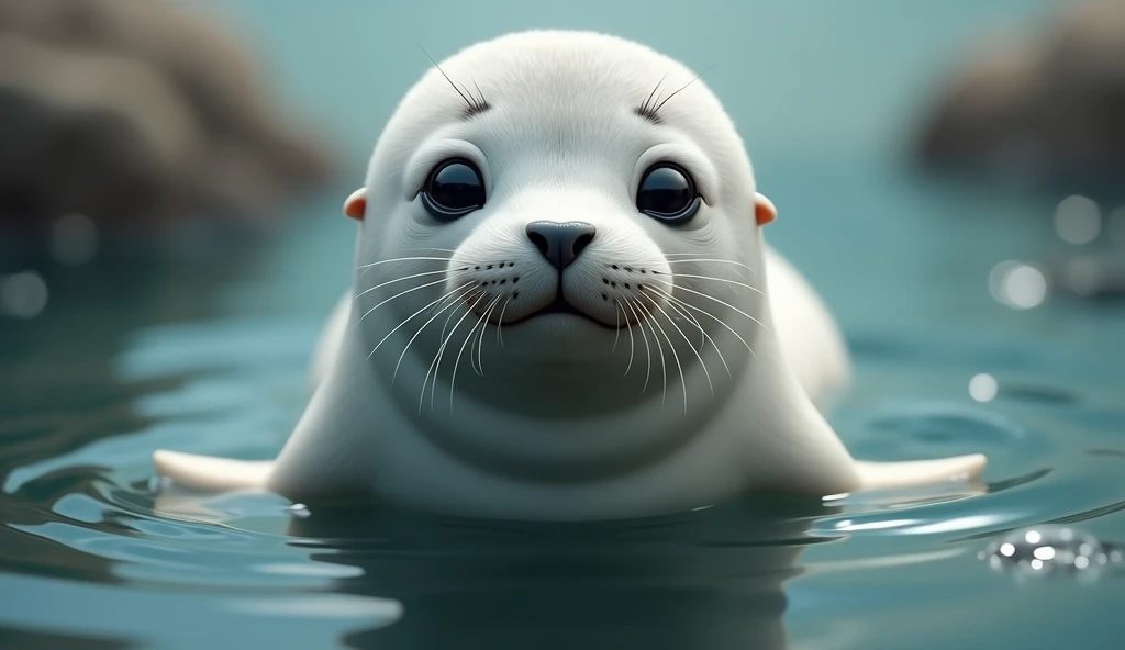 Photorealistic、high resolution、Front view、A cute seal is in the picture、No people、There are no humans