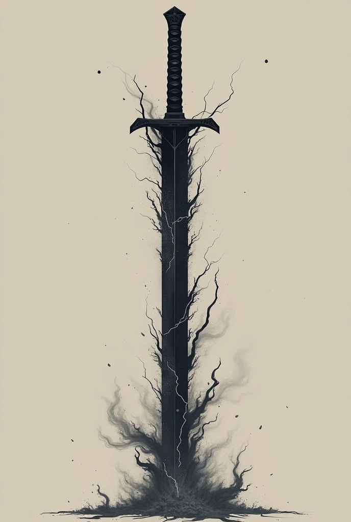 create a one black katana that has a same 2d graphics  of ninja saga plain background with vertical position with black flames on blade and add some cracks on blade and add lightning and make it vertical position