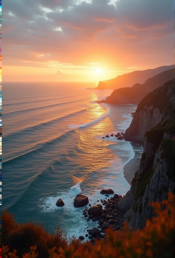 "Imagine a serene coastal scene during the golden hour, where sea and sky merge in a breathtaking embrace. This picture was taken with a Canon EOS R5, Equipped with a 70-200mm F/2.8 lens, to create a high-resolution composition, that captures the vastness of the sea and the sky. Camera settings include a 45-megapixel sensor, The result is an impressive 16K resolution. To ensure optimal quality and minimal noise, An ISO value of 200 has been selected. The shutter speed was set to 1/200s, Freezing the moment in time, while the large aperture of f/2.8 enabled artistic depth of field and improved light capture."
