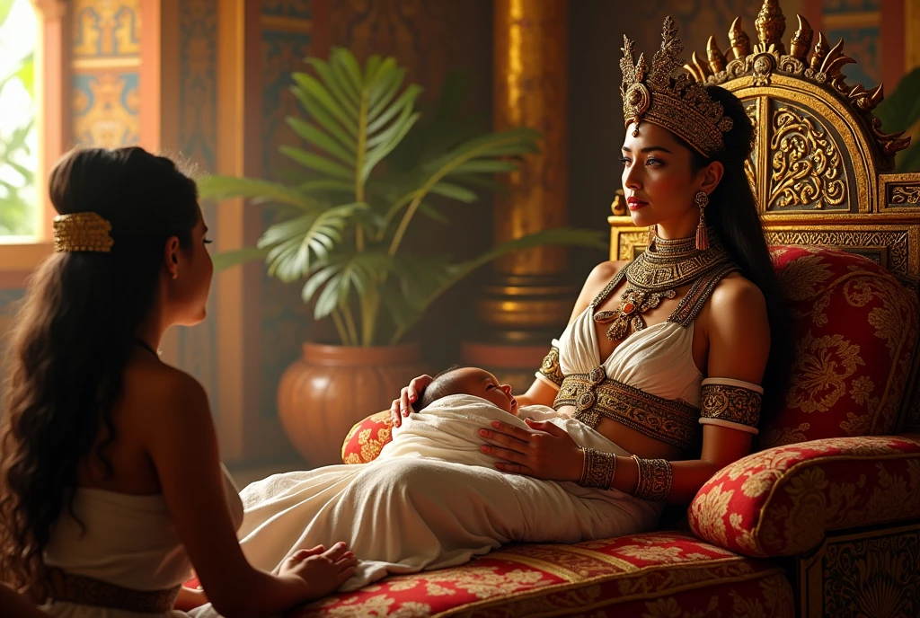 The Mayan Queen giving birth in a luxurious palace