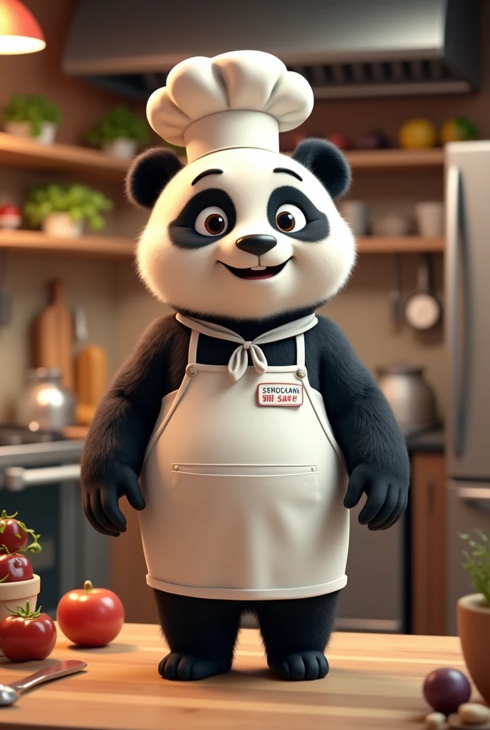 Animated panda man dressed as a chef