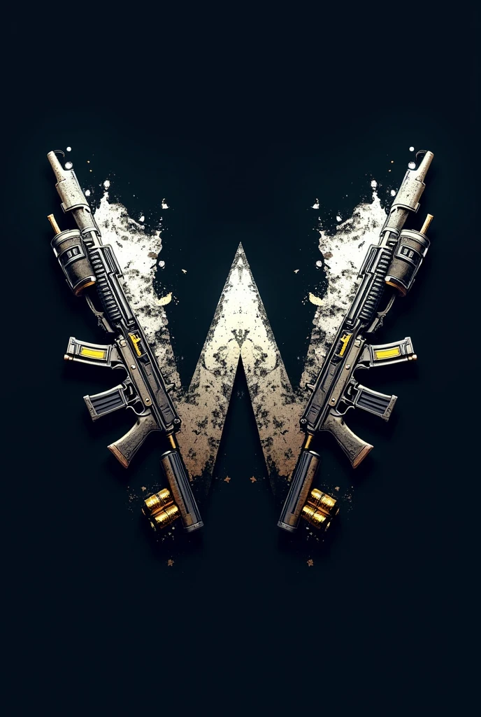 A logo that has the letter W that has blue color, white, Black and gold with a Call of Duty game theme that carries classic weapons that highlight the gold and black more