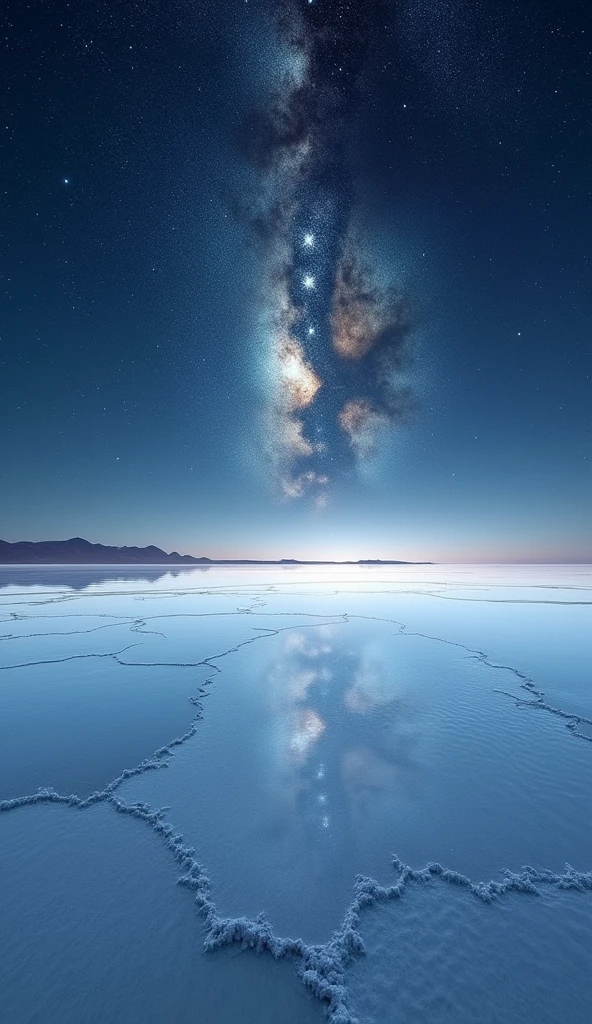 ((masterpiece, highest quality, Highest image quality, High resolution, photorealistic, Raw photo, 8K)), ((Extremely detailed CG unified 8k wallpaper)), The starry sky reflected in the Uyuni Salt Flats,