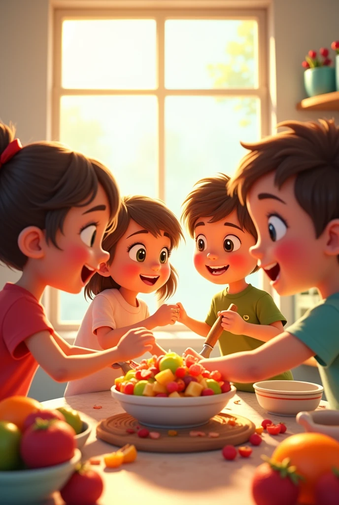 You can make an animated image of children mixing their fruit salad.