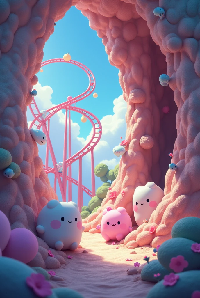 female squishmallows drawing (inside the giant rock, rollercoaster,)