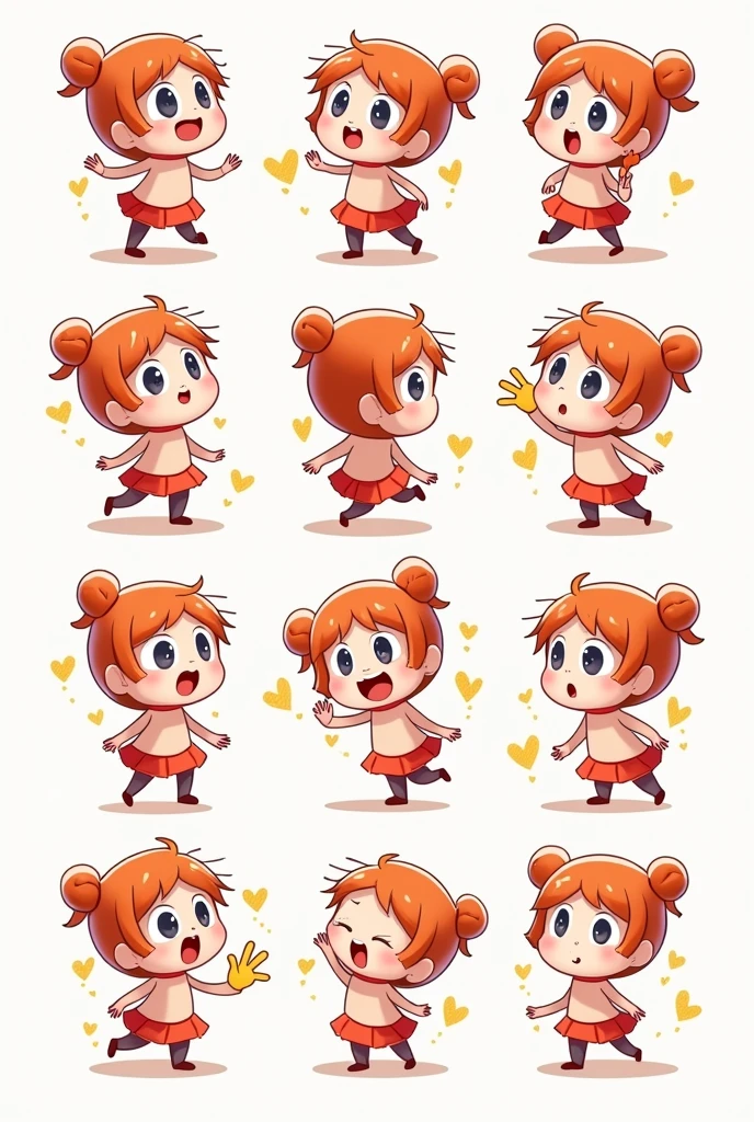 a full body chibi girl character sheet, dinamic poses, happy, sad, angry, serious --style raw --s250