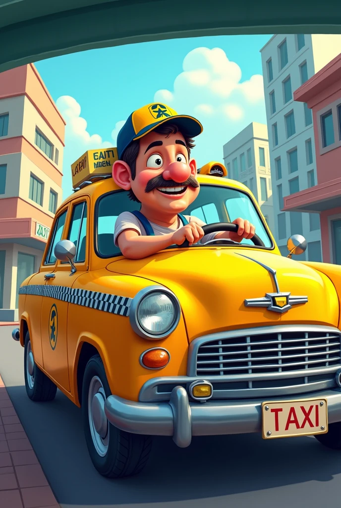Daniel Morales driving a taxi cartoon style drawn