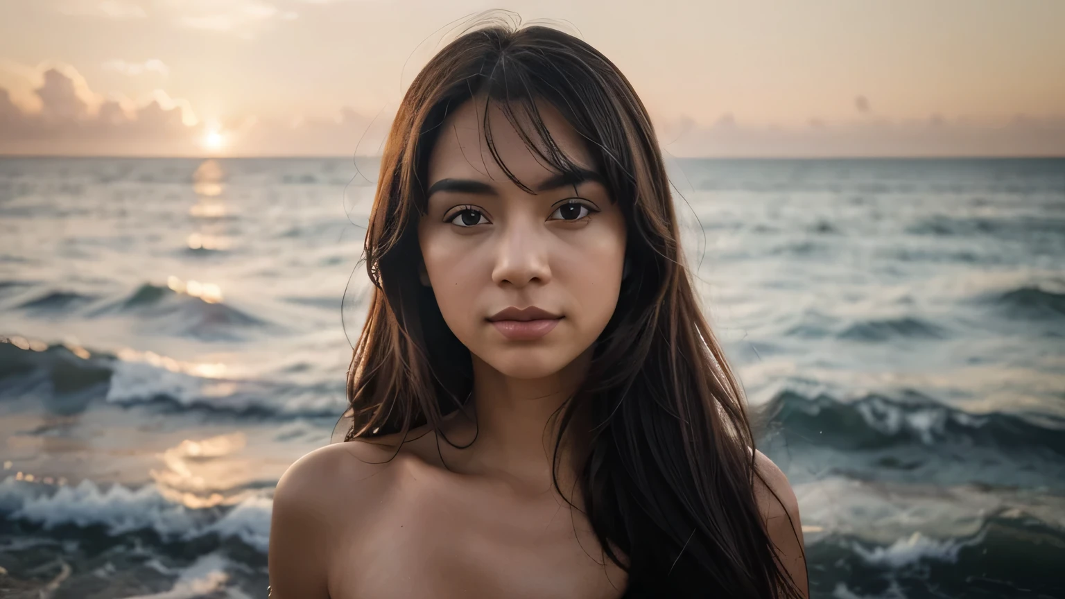 "Imagine a serene coastal scene during the golden hour, where sea and sky merge in a breathtaking embrace. This picture was taken with a Canon EOS R5, Equipped with a 70-200mm F/2.8 lens, to create a high-resolution composition, that captures the vastness of the sea and the sky. Camera settings include a 45-megapixel sensor, The result is an impressive 16K resolution. To ensure optimal quality and minimal noise, An ISO value of 200 has been selected. The shutter speed was set to 1/200s, Freezing the moment in time, while the large aperture of f/2.8 enabled artistic depth of field and improved light capture."