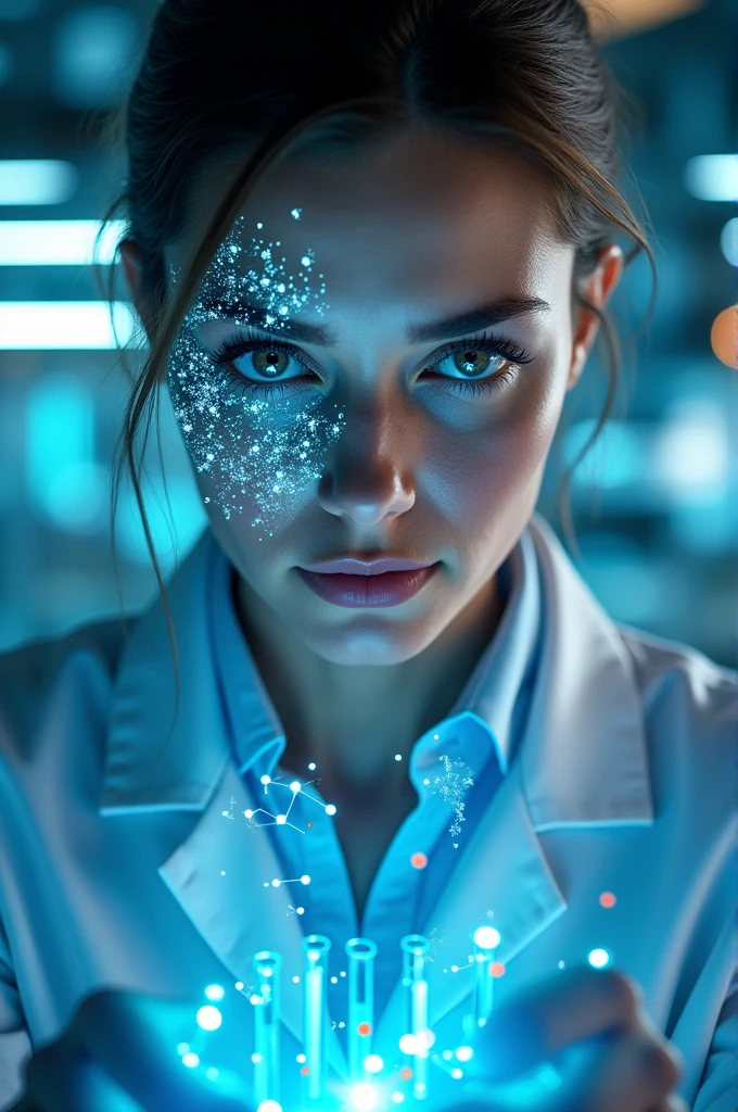 Create a magazine cover, with a technological background in drug production, where the cover title will be, The benefit of medicines