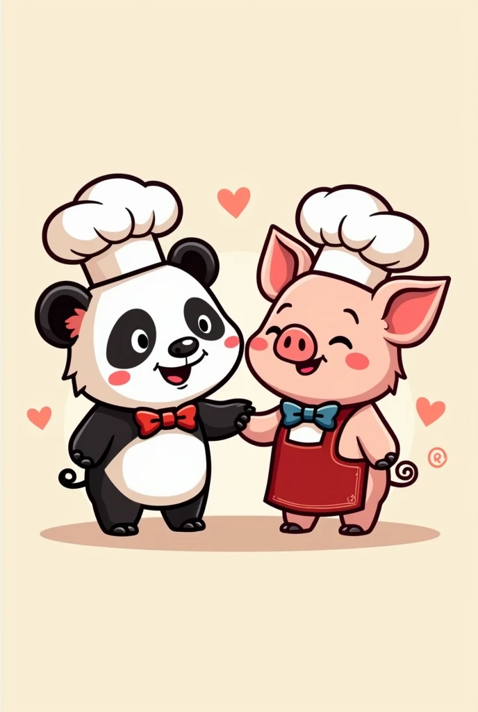 Panda and Pig cartoon for logo dressed as a chef