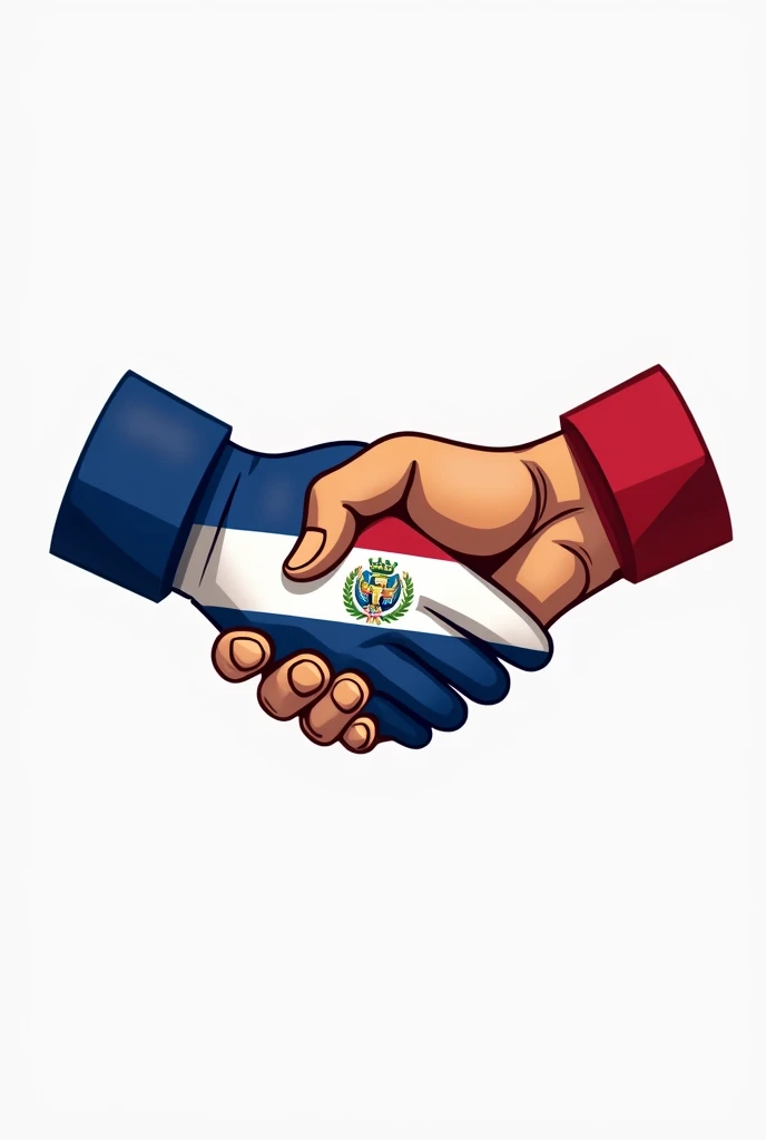 A logo that is two hands shaking each other. One hand holds the flag of Honduras and the other hand holds the flag of El Salvador..