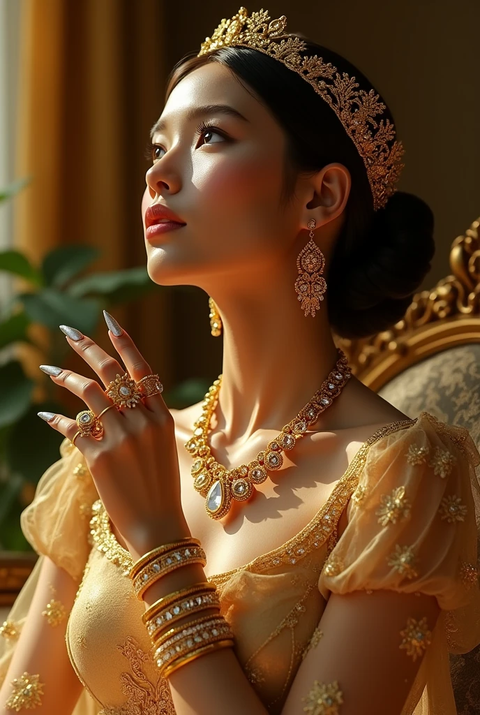 put some gold accessories on it